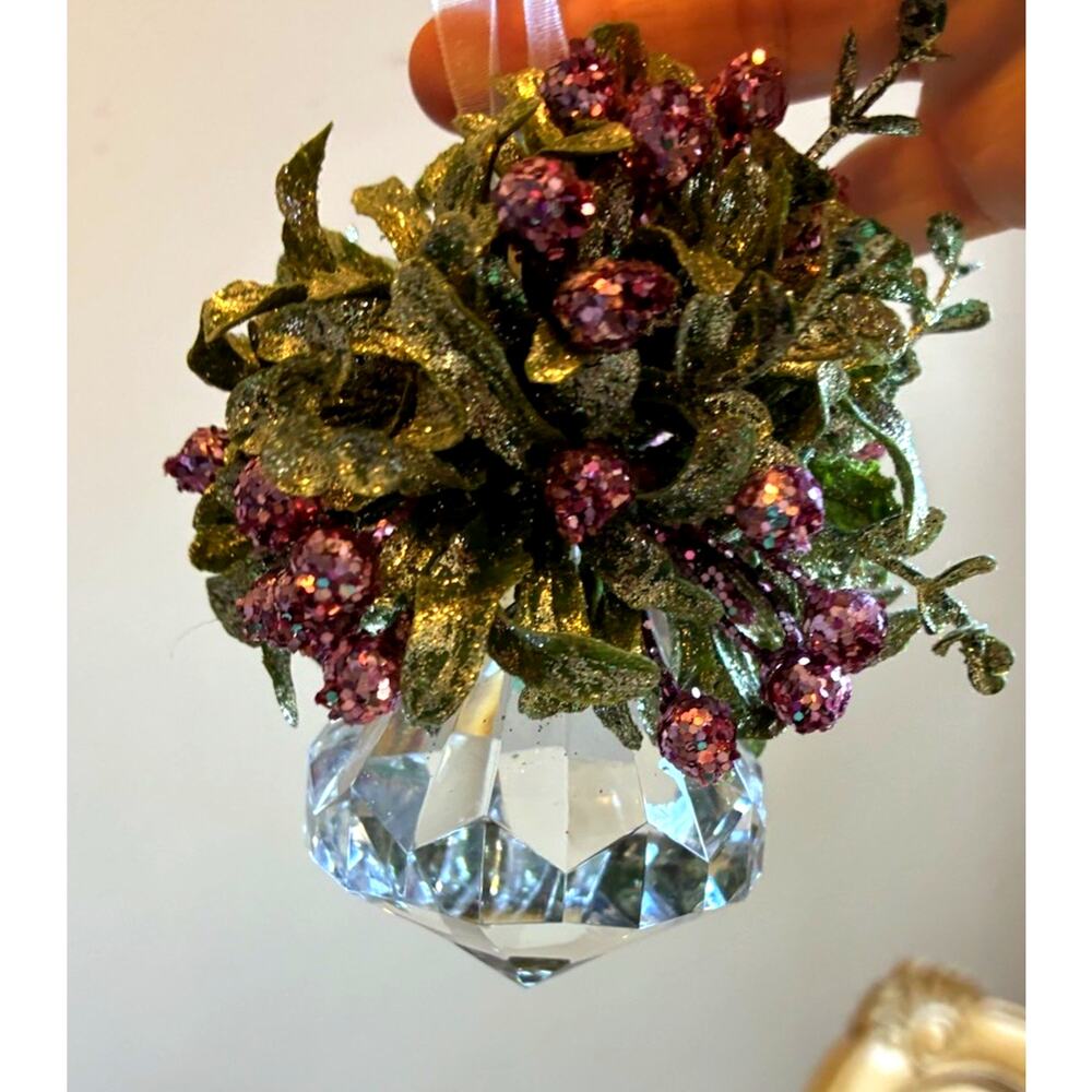 Kissing Mistletoe Christmas Ornament Big Diamond Bling Sparkle Holiday Decor